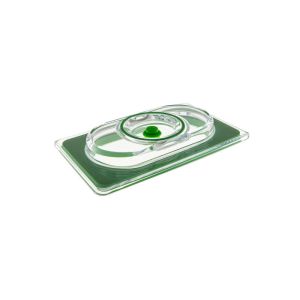 Universal Gastronorm lid to vacuum the content of a stainless steel GN 1/9 container